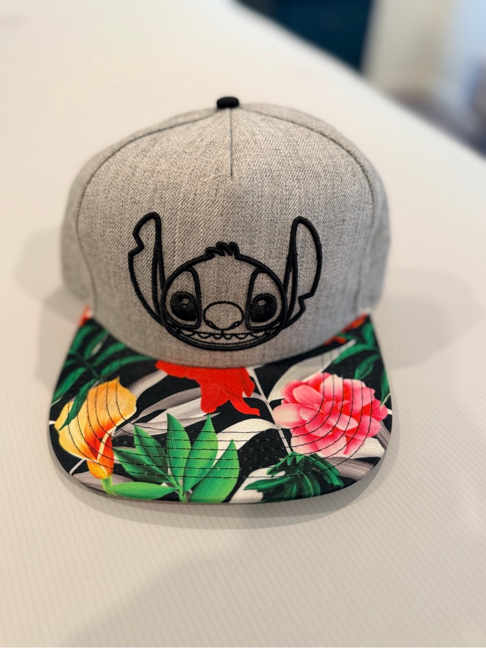 Disney Gray Snapback Hat with Floral Brim - Stitch Embroidered